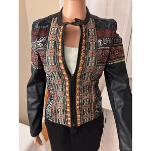 C&V Chelsea & Violet Zip-Front‎ Faux Leather Southwester Embroidered S Jacket